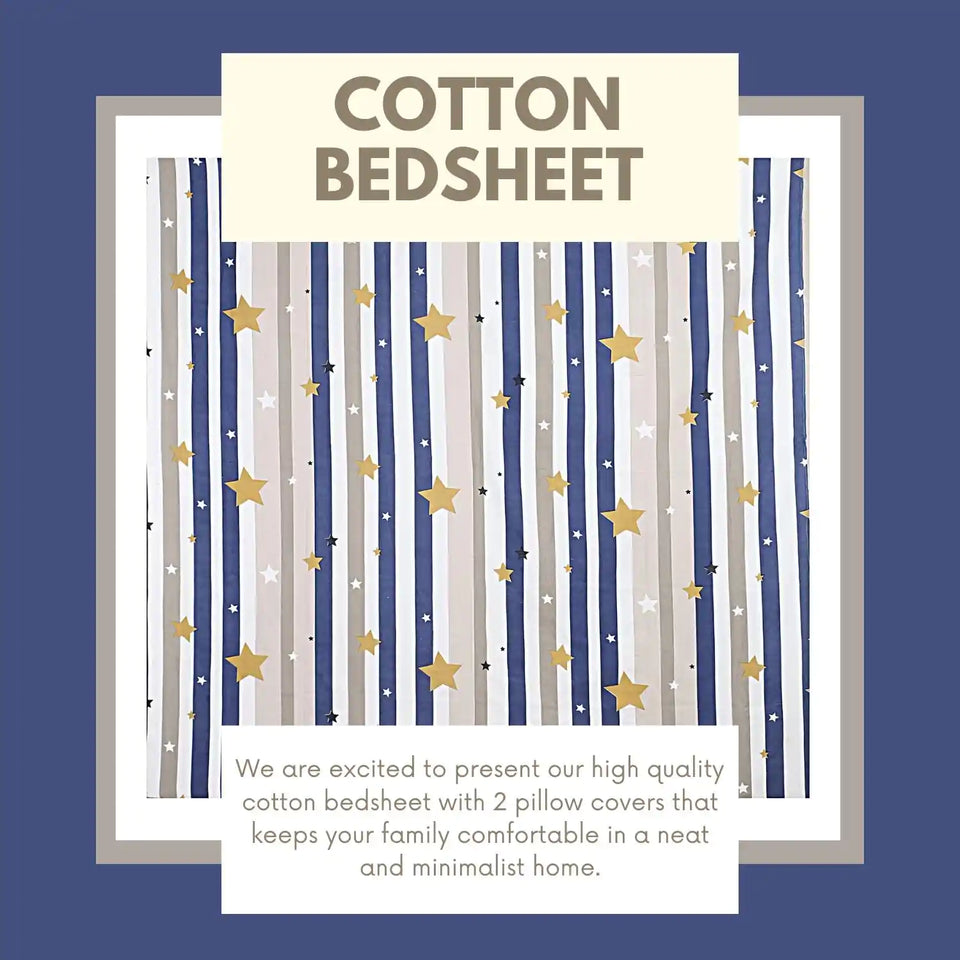 Starry Stripes King Size Double Bed Elastic Fitted Premium Bedsheet
