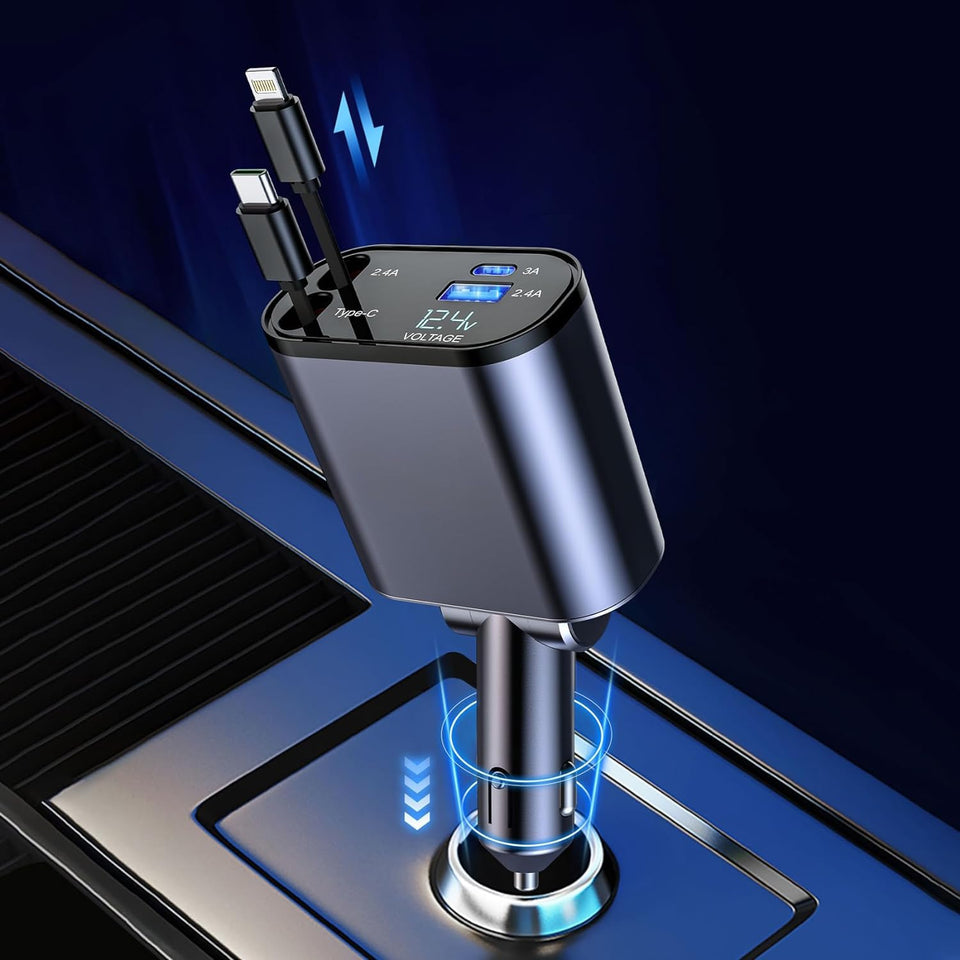 Yasme™️ 4-in-1 Retractable Car 120W Charger with Voltmeter