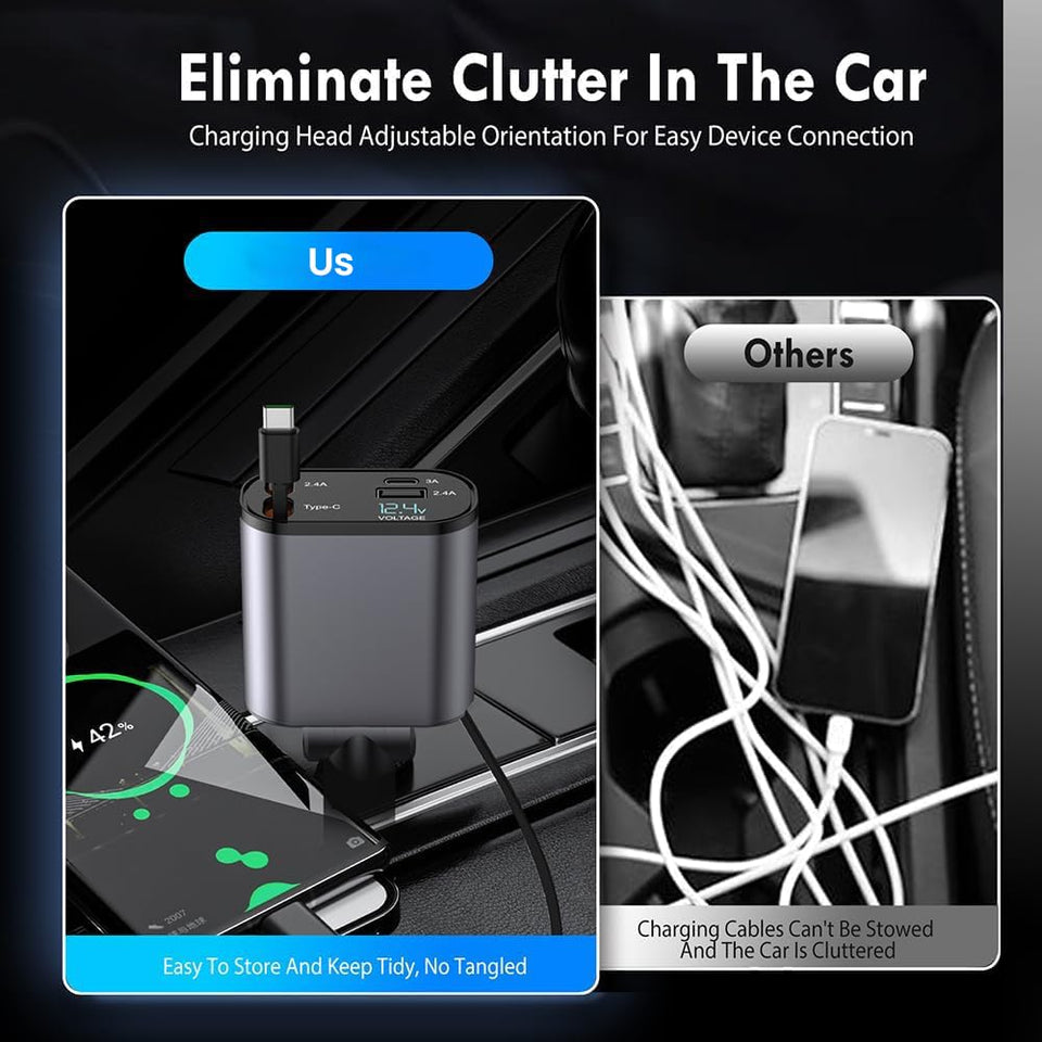 Yasme™️ 4-in-1 Retractable Car 120W Charger with Voltmeter