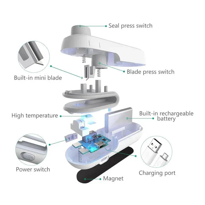 Portable Mini Sealing Machine 2 in 1 USB Rechargeable Magnetic Bag Sealer Heat Seal with Cutter