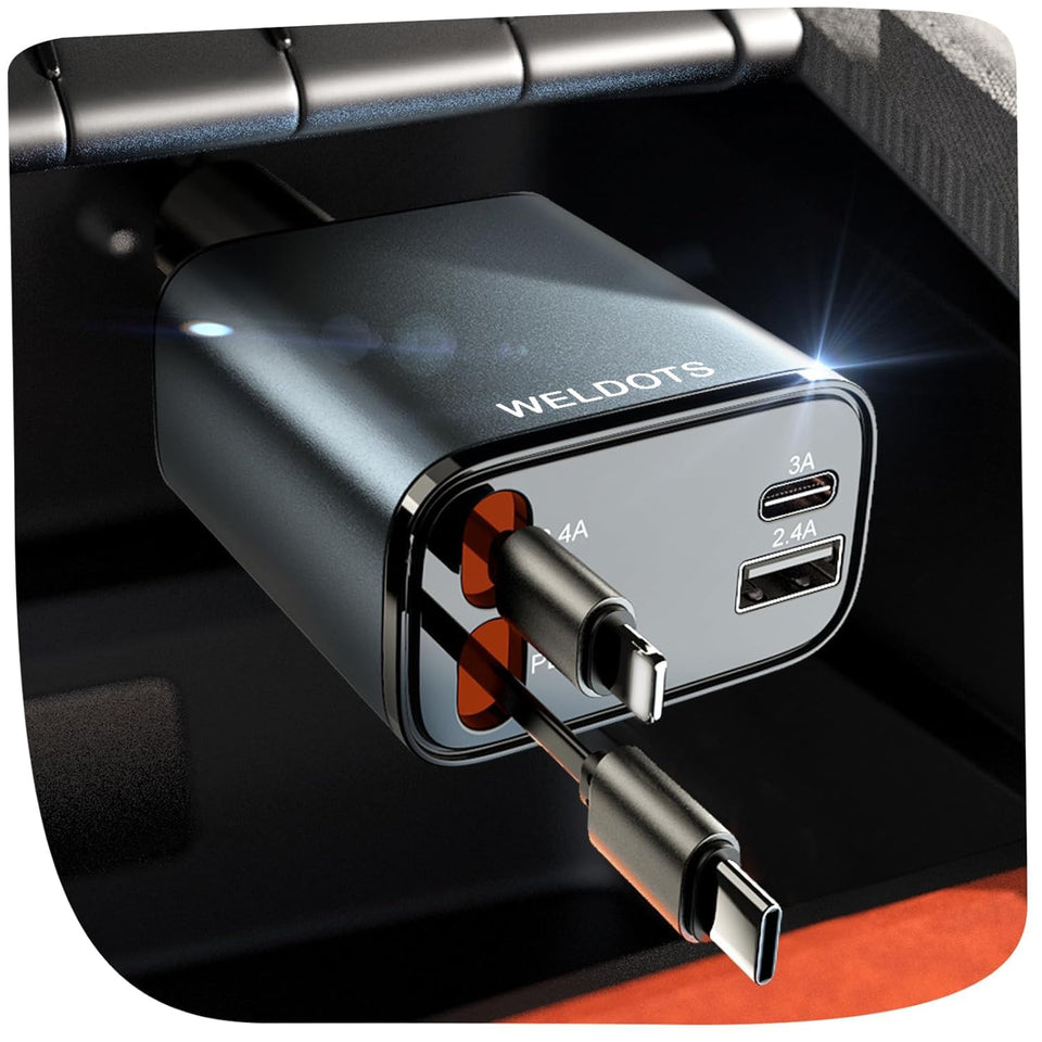 Yasme™️ 4-in-1 Retractable Car 120W Charger with Voltmeter