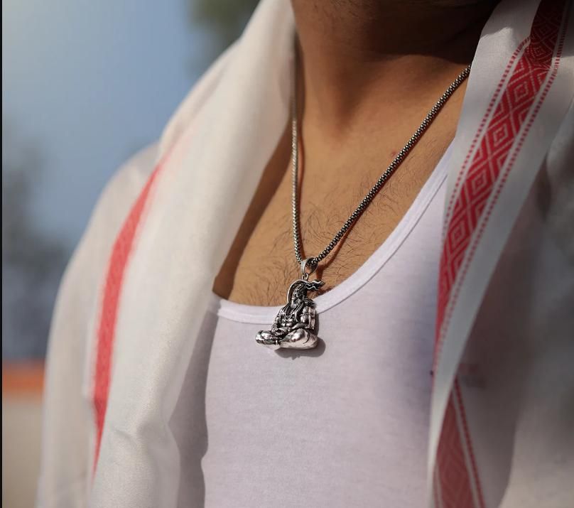 Meditation Hanuman Ji Oxidised Silver Locket