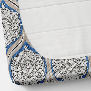 Blue Damask Blue Check King Size Double Bed Elastic Fitted Premium Bedsheet