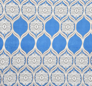Blue Damask Blue Check King Size Double Bed Elastic Fitted Premium Bedsheet