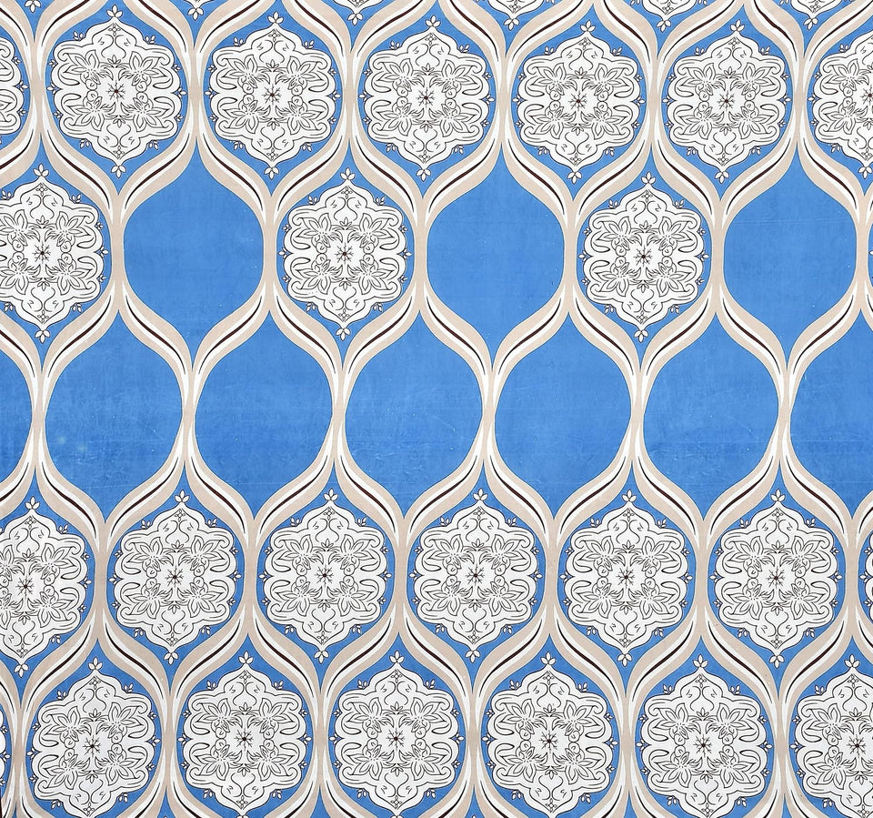 Blue Damask Blue Check King Size Double Bed Elastic Fitted Premium Bedsheet