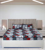 Grey Red Circles King Size Double Bed Elastic Fitted Premium Bedsheet