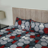 Grey Red Circles King Size Double Bed Elastic Fitted Premium Bedsheet