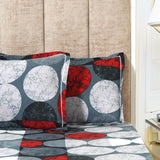 Grey Red Circles King Size Double Bed Elastic Fitted Premium Bedsheet