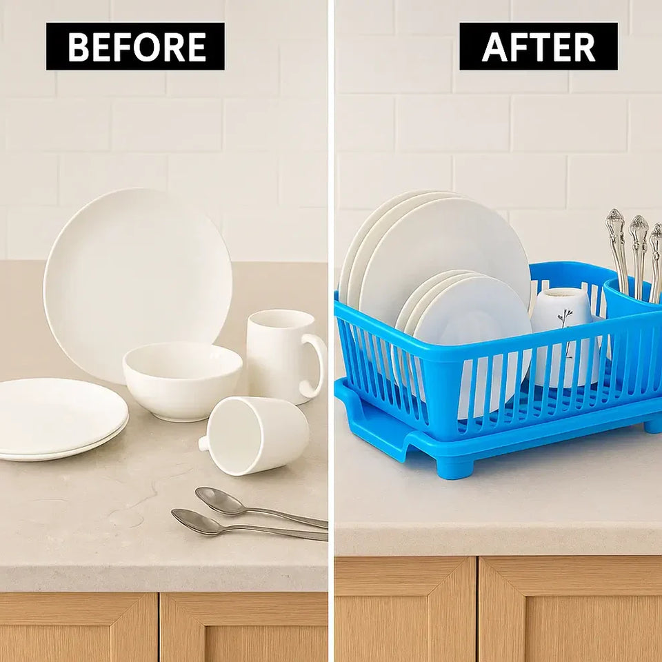 Smart Dish Drying Rack with Quick Drainage & Cutlery Holder