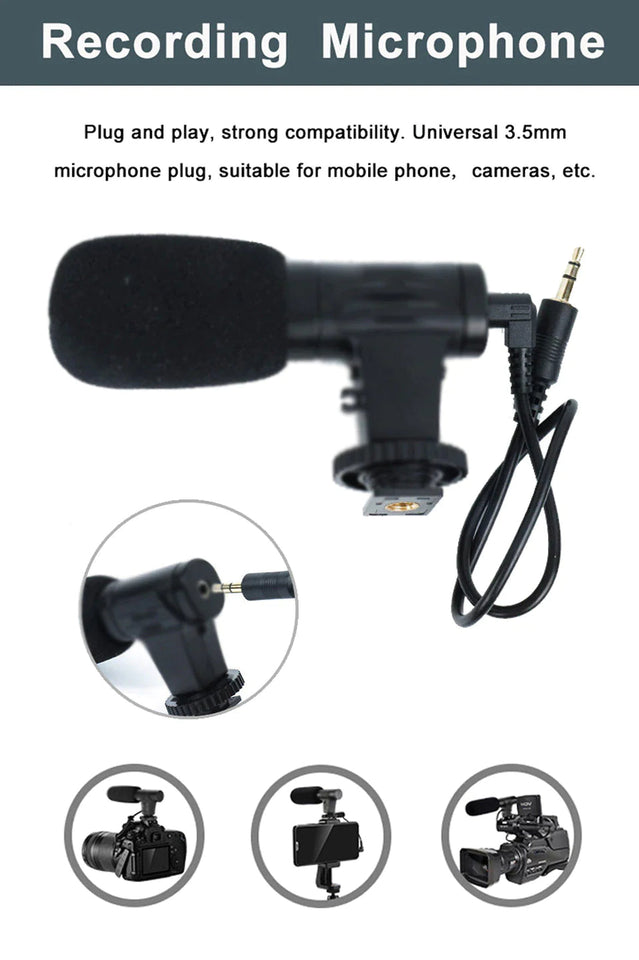 Professional video Microphone kit with Tripod Stand and LED Light