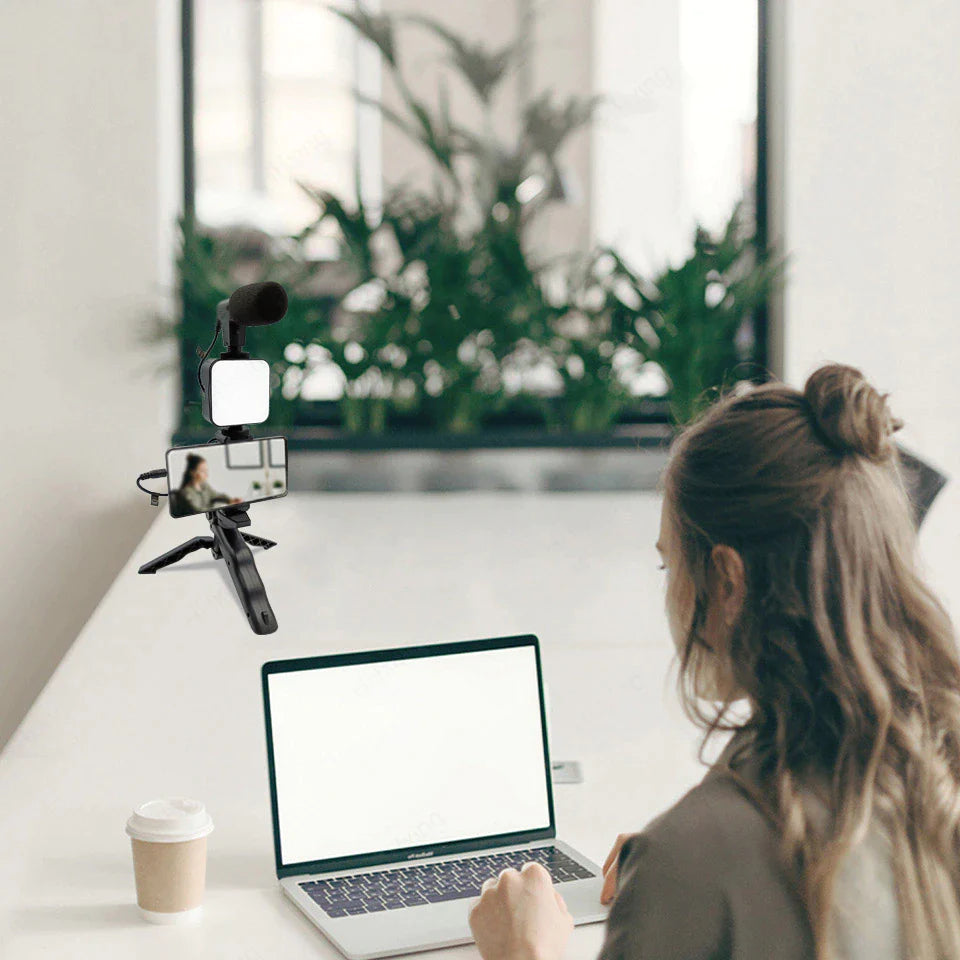 Professional video Microphone kit with Tripod Stand and LED Light