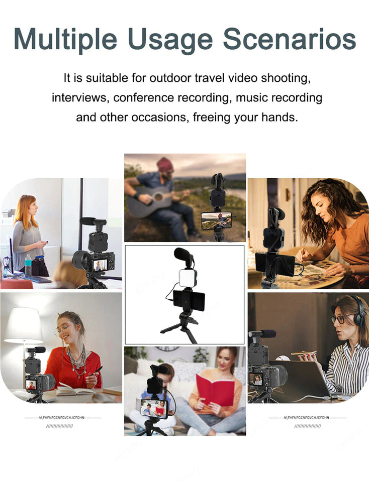 Professional video Microphone kit with Tripod Stand and LED Light