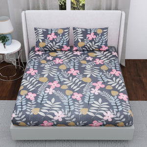 Floral Print Double King Size Elastic Fitted Premium BedSheet with 2 Pillow Covers