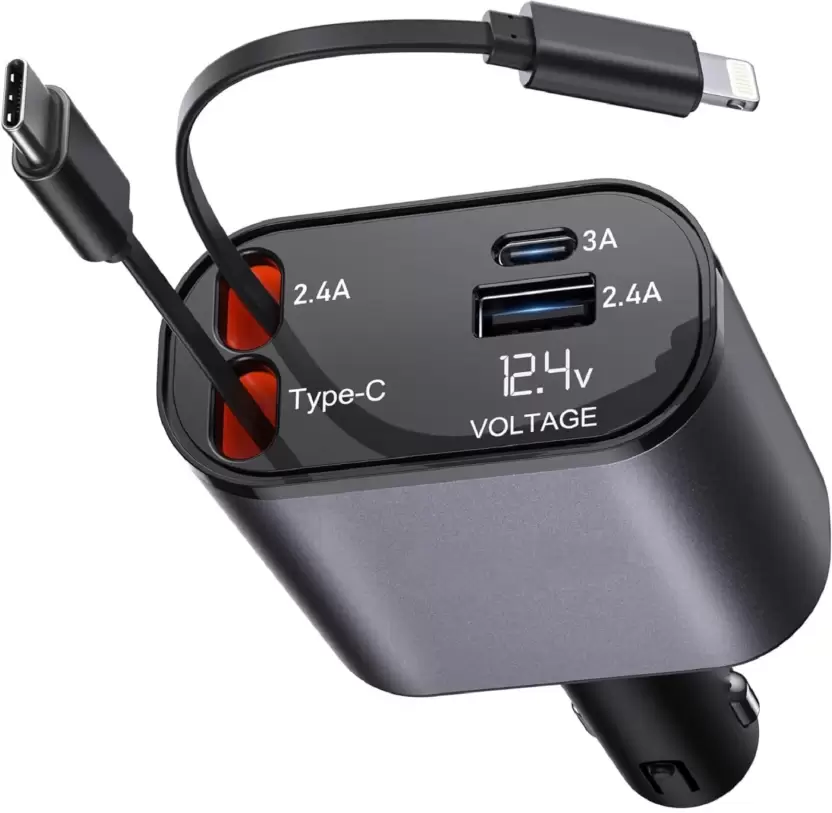 Yasme™️ 4-in-1 Retractable Car 120W Charger with Voltmeter