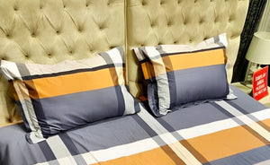 Blue Check King Size Double Bed Elastic Fitted Premium Bedsheet