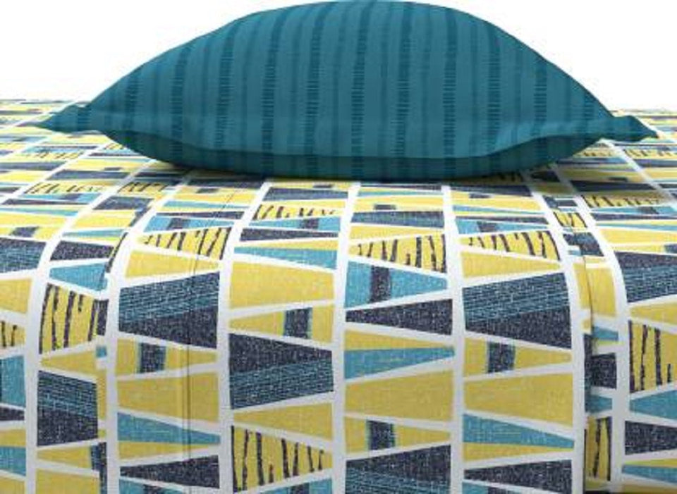 Yellow Triangle King Size Double Bed Elastic Fitted Premium Bedsheet