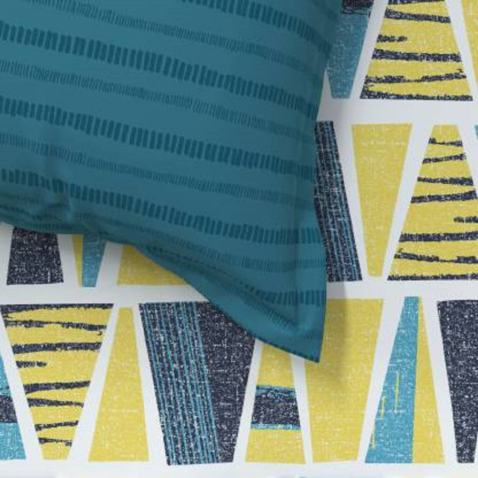 Yellow Triangle King Size Double Bed Elastic Fitted Premium Bedsheet